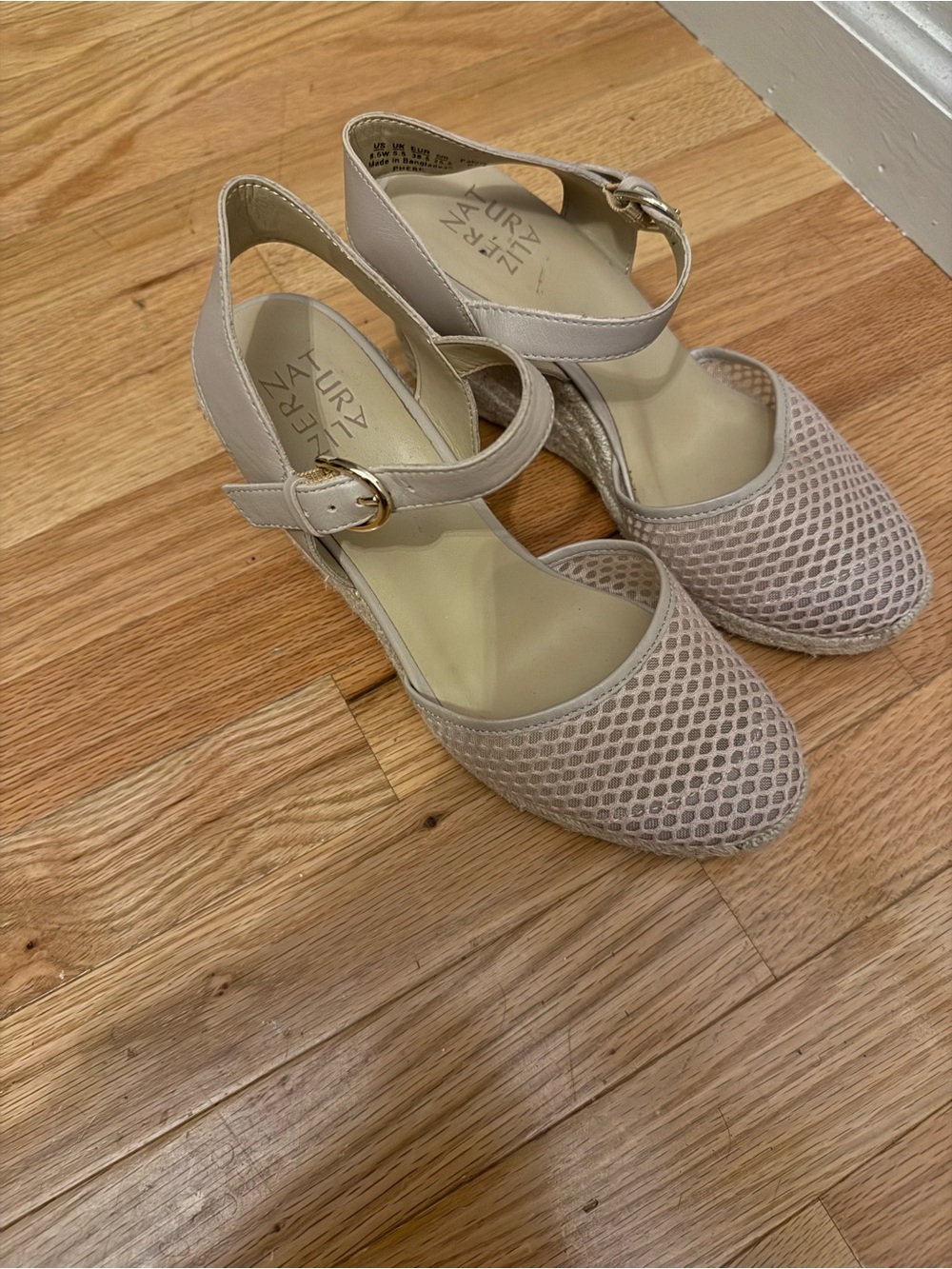 Naturalizer Beige Mesh Wedge Sandals with Ankle Strap